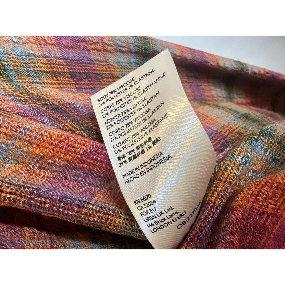 Pilcro Plaid Button Down Shirt Medium Long Sleeve Pockets Orange Purple Anthro - Picture 10 of 13